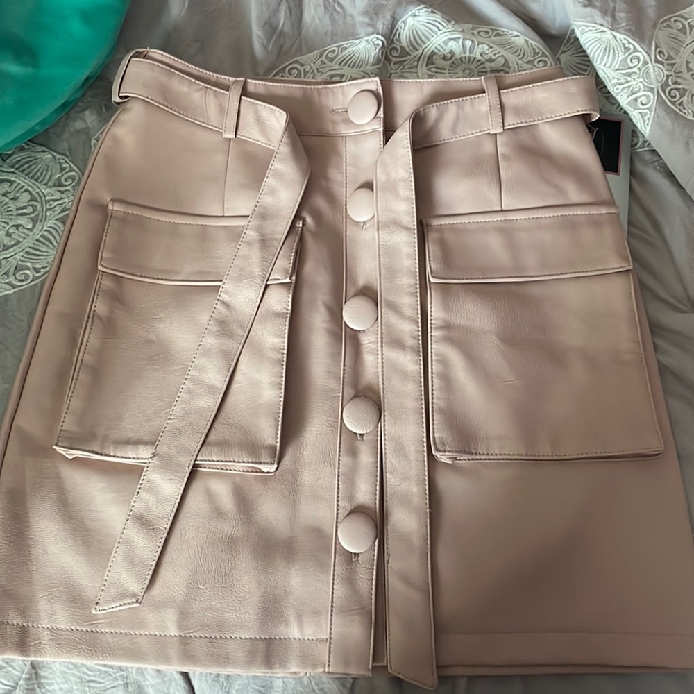 Pink pleather cargo skirt